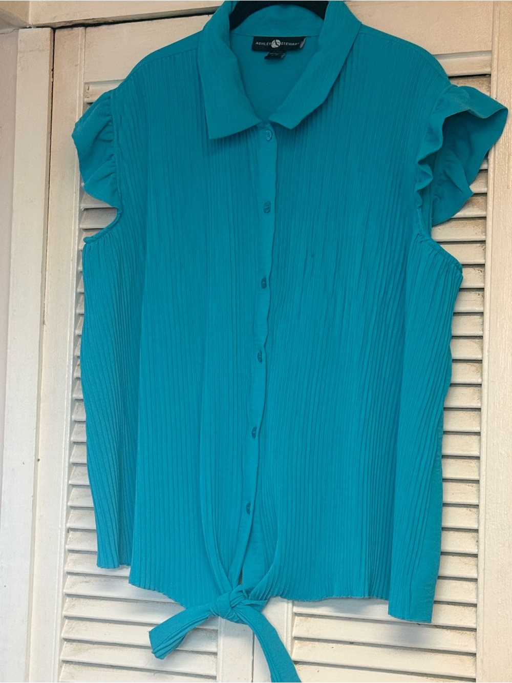 Ashley Stewart Turquoise Tie-Front Button Down Shirt SIZE 18/20=2X
